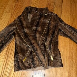Brown Snake Print Jacket with Gold Zippers